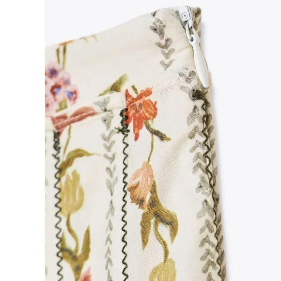 Zara 🔥 Pleated Floral Midi Skirt Botanical Flowy Cottagecore Prairie Cotton XL - Picture 11 of 16